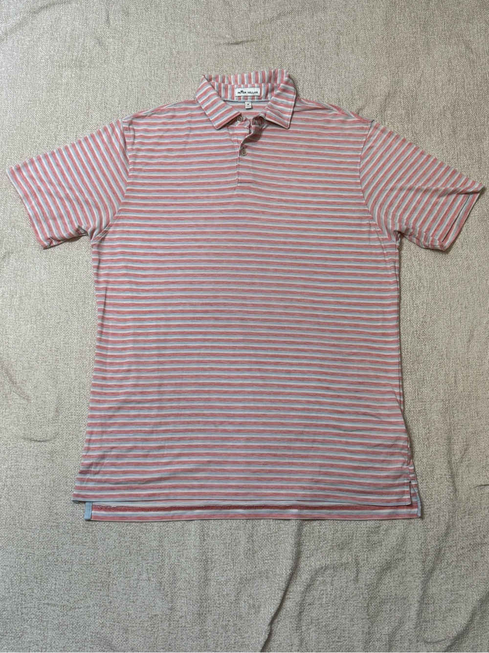 Peter Millar Men’s M Pink Blue Stripe Polo Preppy Golf Coastal Quiet Luxury